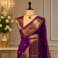Violet Semi Katan Silk Saree with Gold Zari Border & Buti