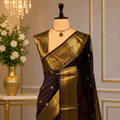 Coffee Brown Semi Katan Silk Saree with Rich Gold Zari Border & Buti