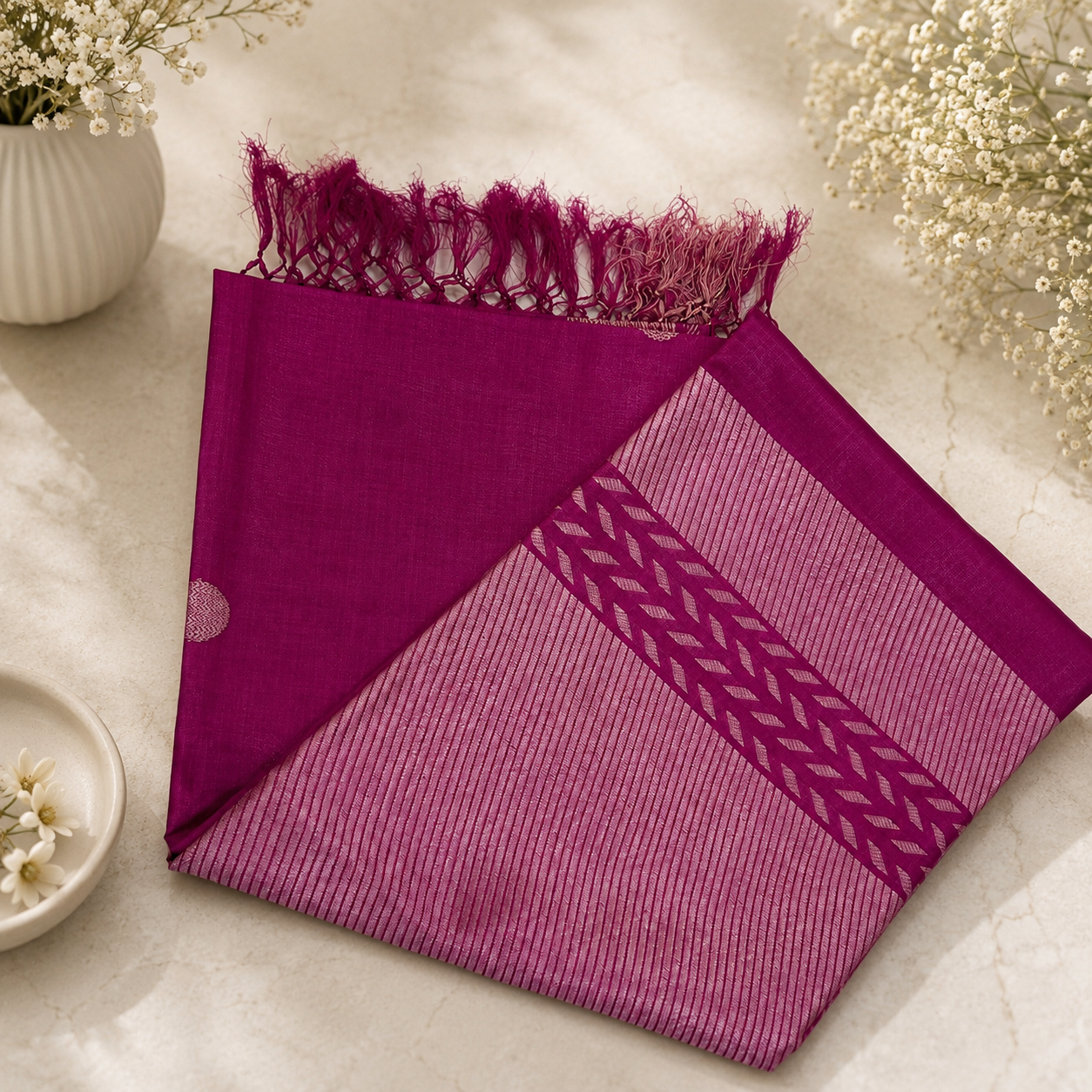 Rani Pink Pure Kosa Silk Saree – Handwoven Royal Elegance