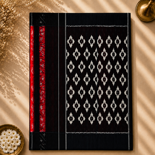 Crimson Red Pochampally Ikkat Cotton Saree – Red with Black Contrast Border