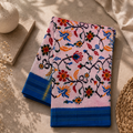 Blush Bloom Pure Pochampally Silk Saree – Blush Pink with Royal Blue Border & Floral Ikat Art